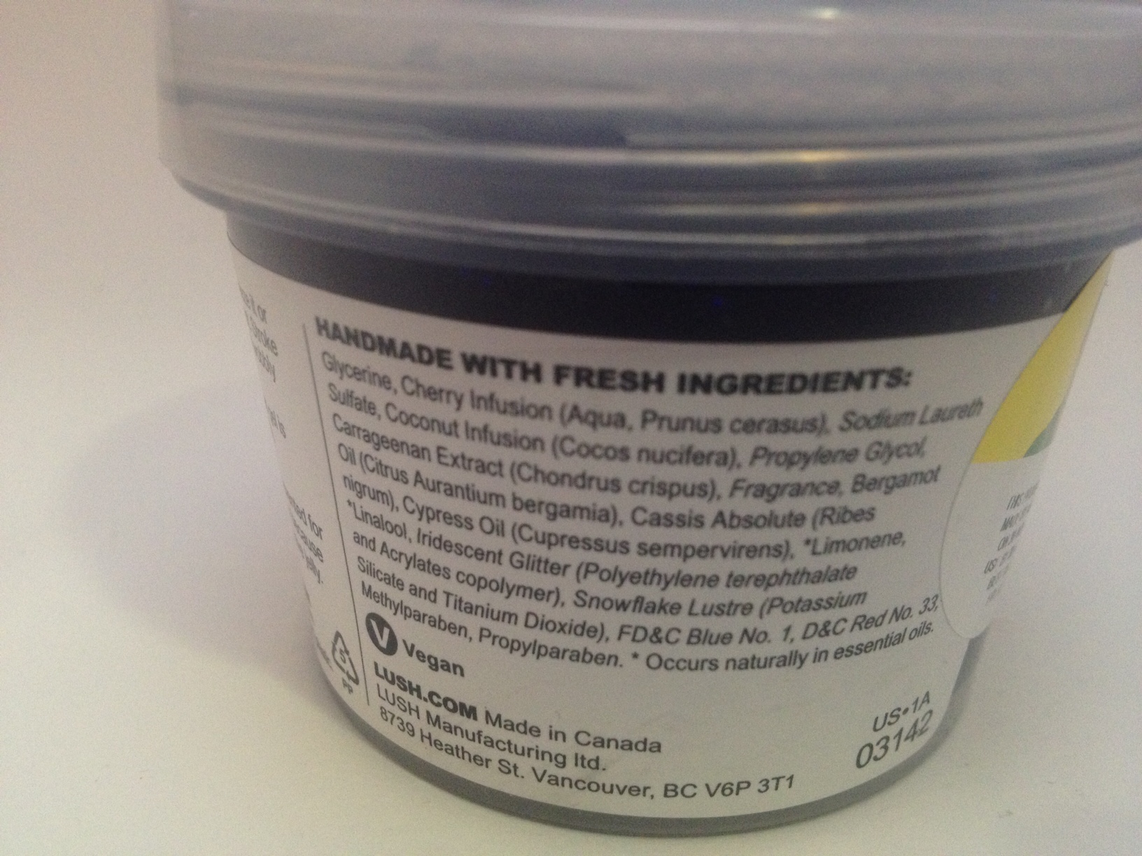 LUSH Cosmetics Sweetie Pie Shower Jelly  Ingredients